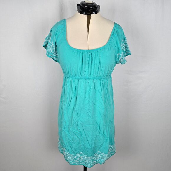 One Clothing Dress Junior's XL Green Mini Fit & Flare Embordering Short Sleeve - Picture 1 of 16